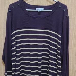 Liz Claiborne Women's Purple and Cream Striped Long Sleeve Top